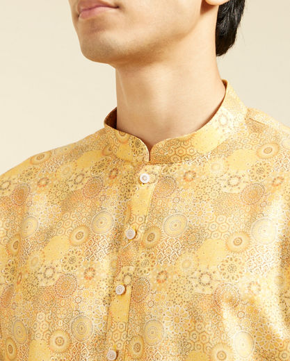 Diwas Men Mustard Yellow Abstract Floral Printed Kurta
