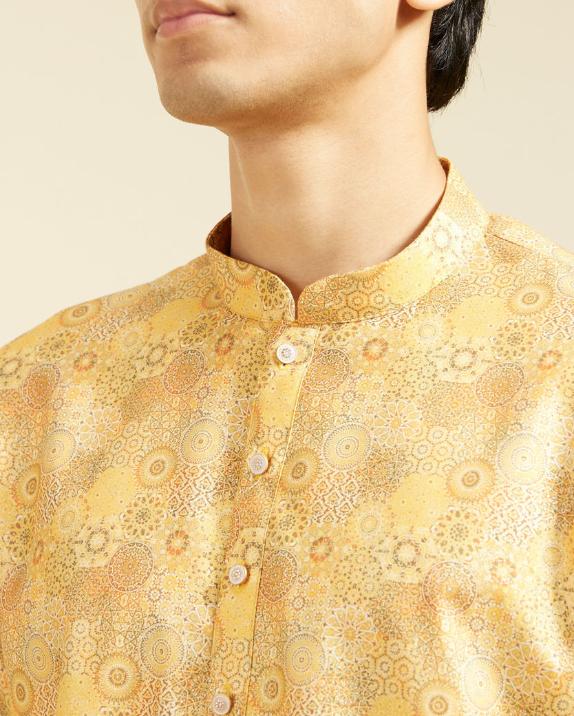 Diwas Men Mustard Yellow Abstract Floral Printed Kurta