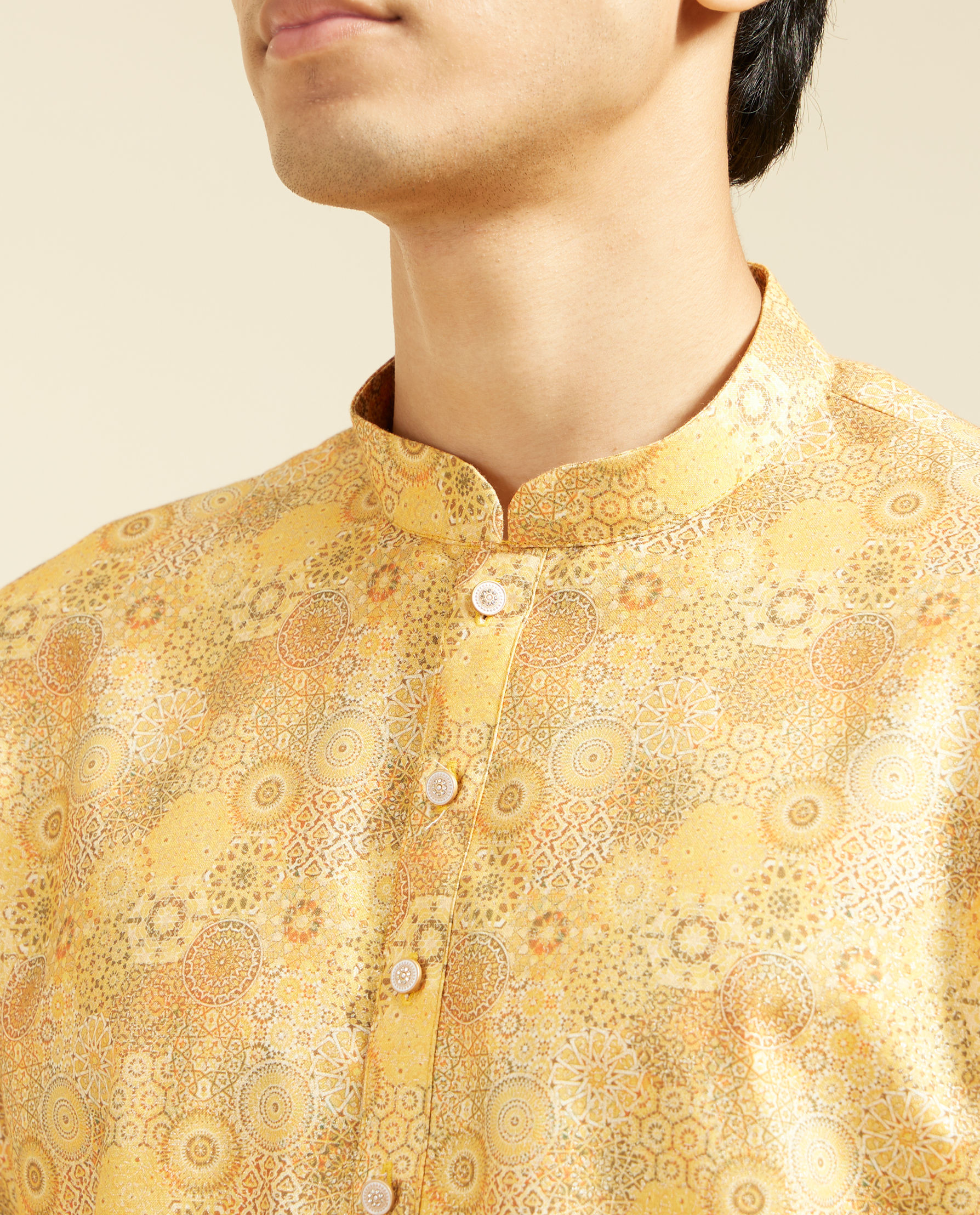 Diwas Men Mustard Yellow Abstract Floral Printed Kurta