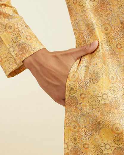 Diwas Men Mustard Yellow Abstract Floral Printed Kurta