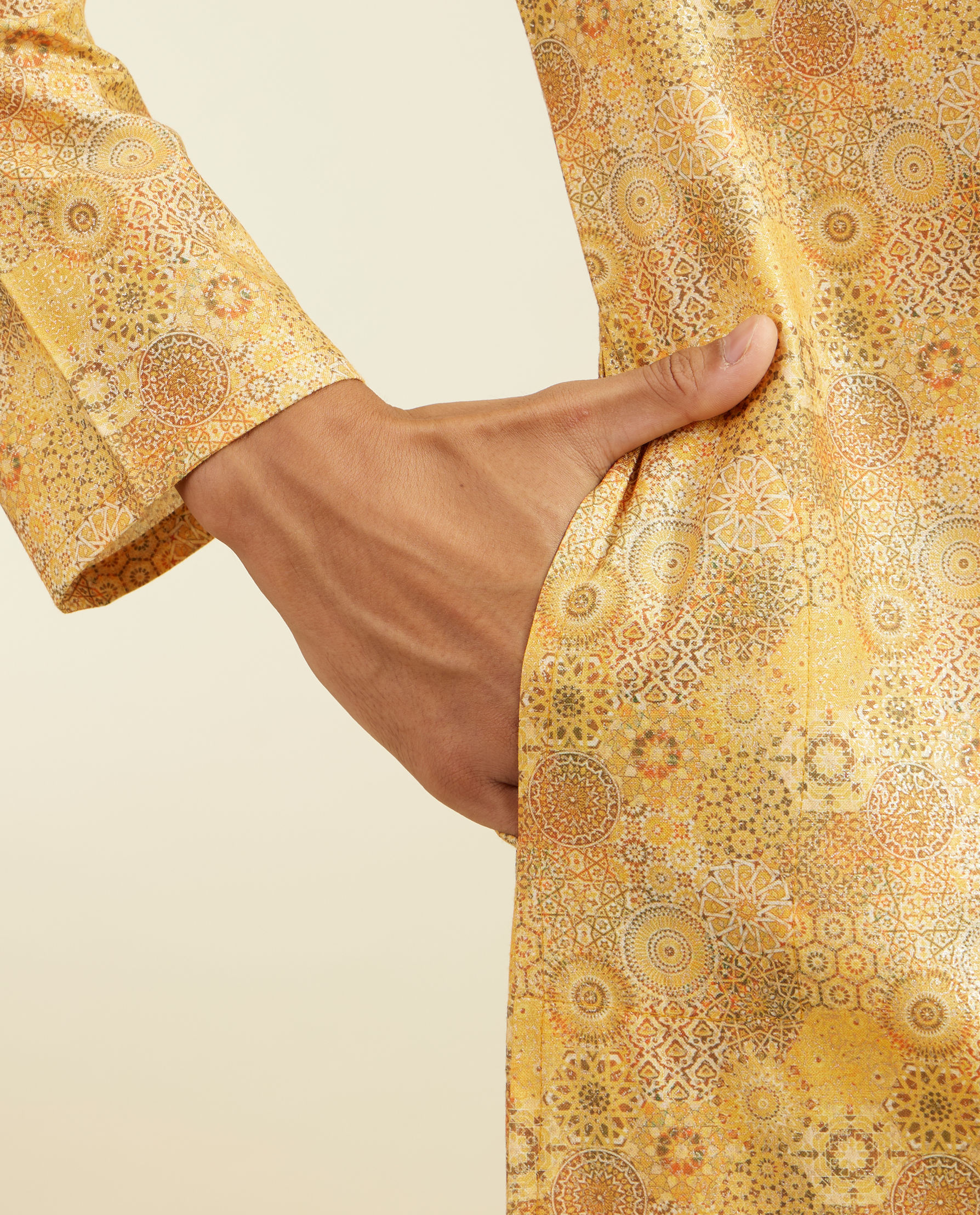 Diwas Men Mustard Yellow Abstract Floral Printed Kurta