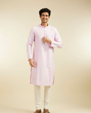 Diwas Men Bubblegum Pink Self Striped Kurta