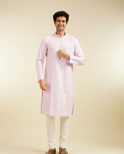 Diwas Men Bubblegum Pink Self Striped Kurta