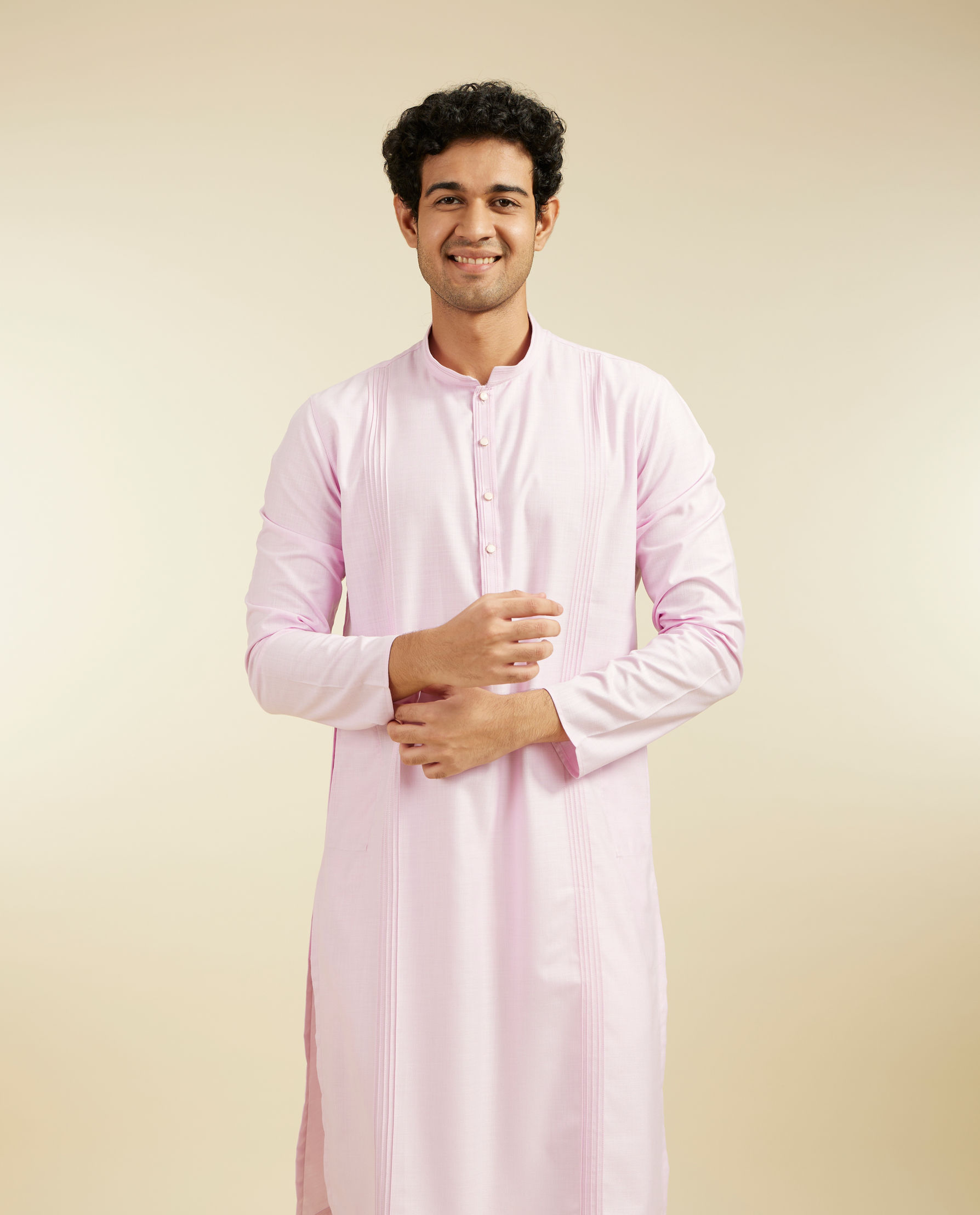 Diwas Men Bubblegum Pink Self Striped Kurta