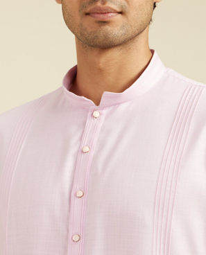 Diwas Men Bubblegum Pink Self Striped Kurta