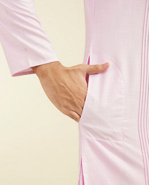 Diwas Men Bubblegum Pink Self Striped Kurta