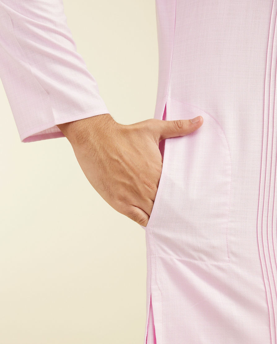 Diwas Men Bubblegum Pink Self Striped Kurta