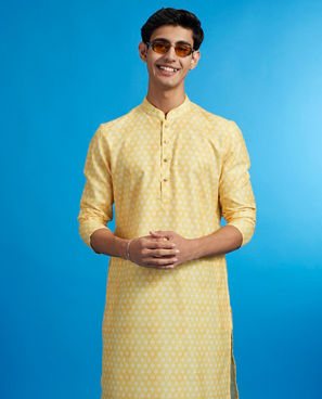 Diwas Men Sunshine Yellow Jaal Printed Kurta