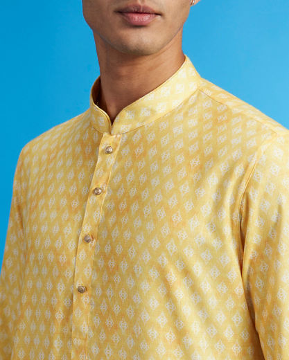 Diwas Men Sunshine Yellow Jaal Printed Kurta