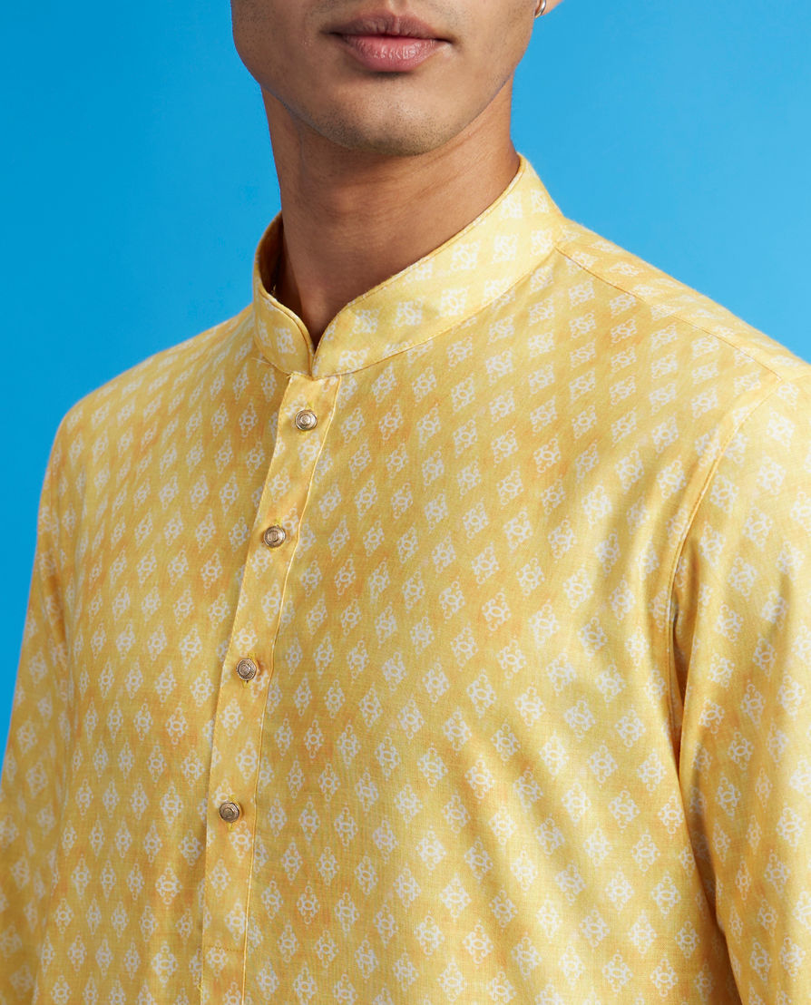 Diwas Men Sunshine Yellow Jaal Printed Kurta