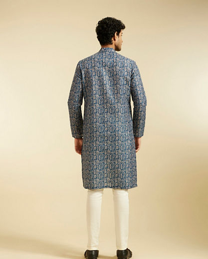 Diwas Men Cobalt Blue Aztec Printed Kurta