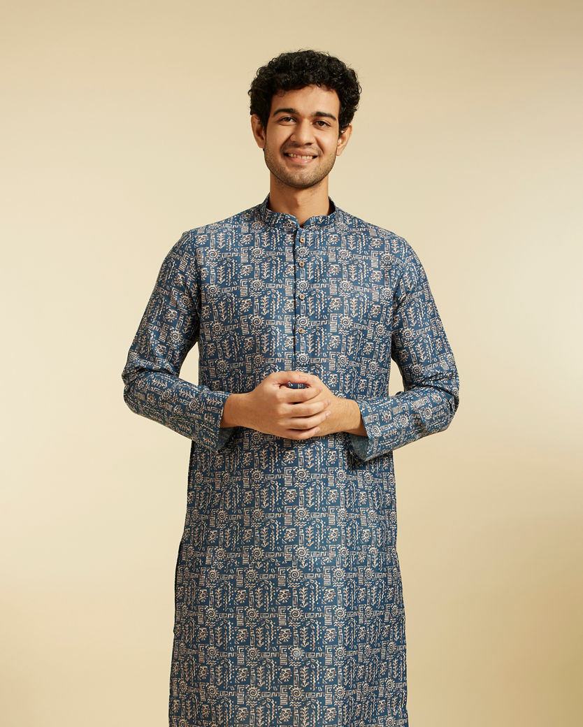 Diwas Men Cobalt Blue Aztec Printed Kurta