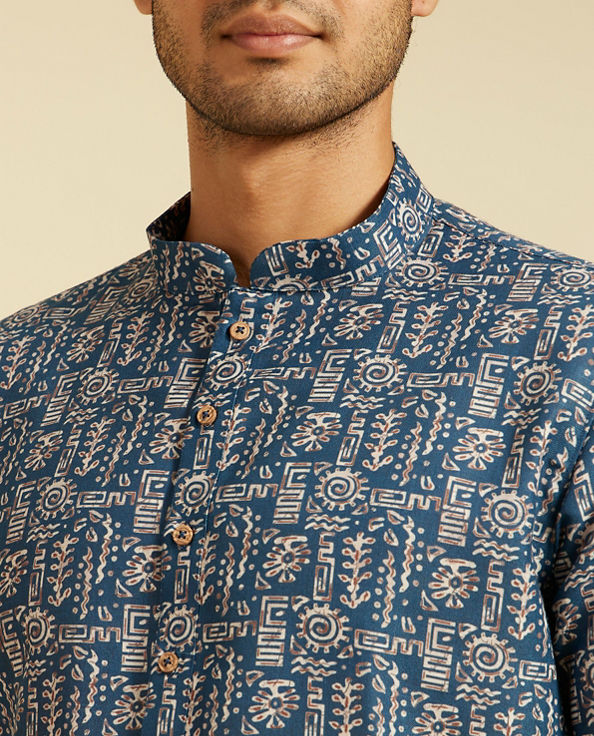 Diwas Men Cobalt Blue Aztec Printed Kurta