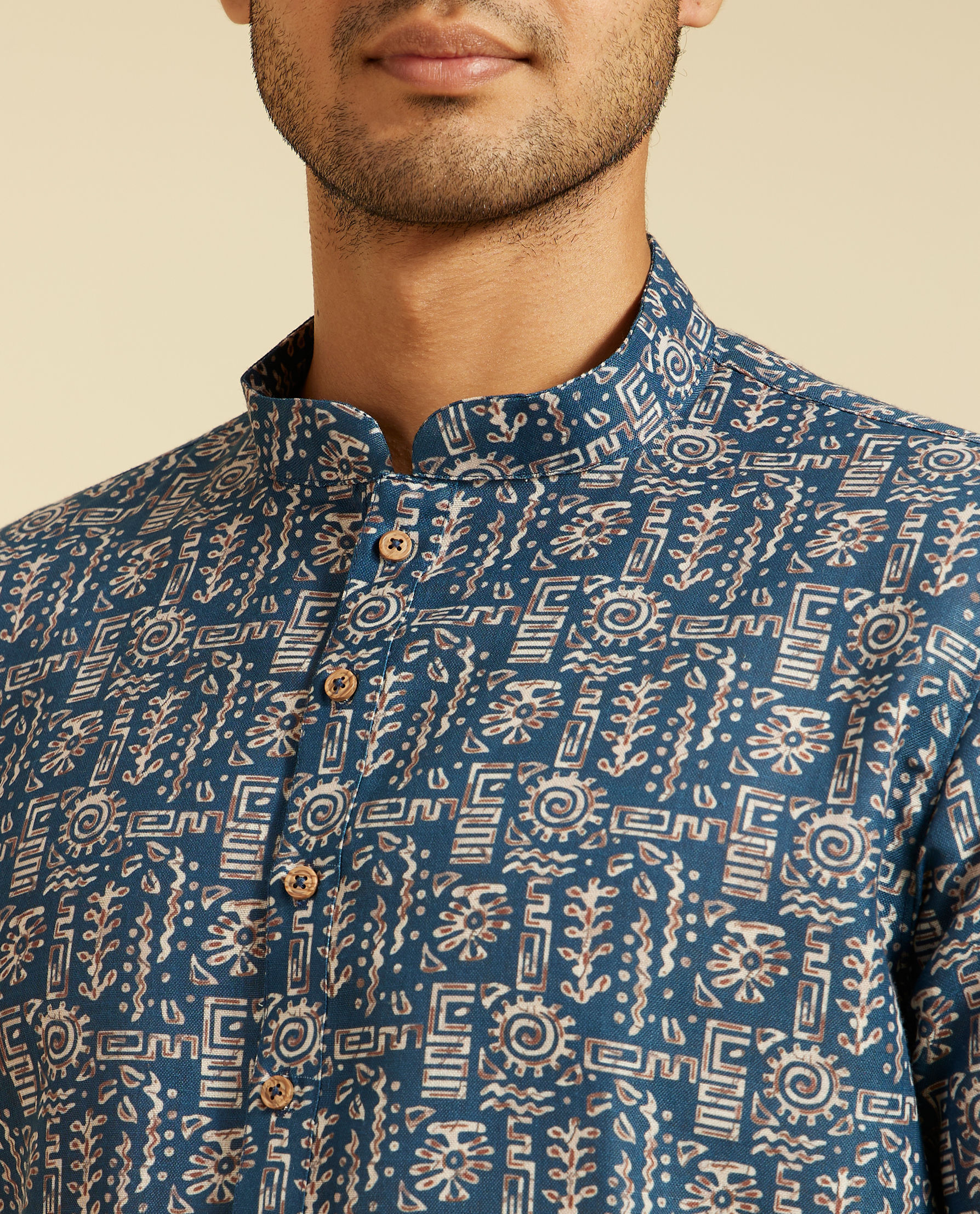 Diwas Men Cobalt Blue Aztec Printed Kurta