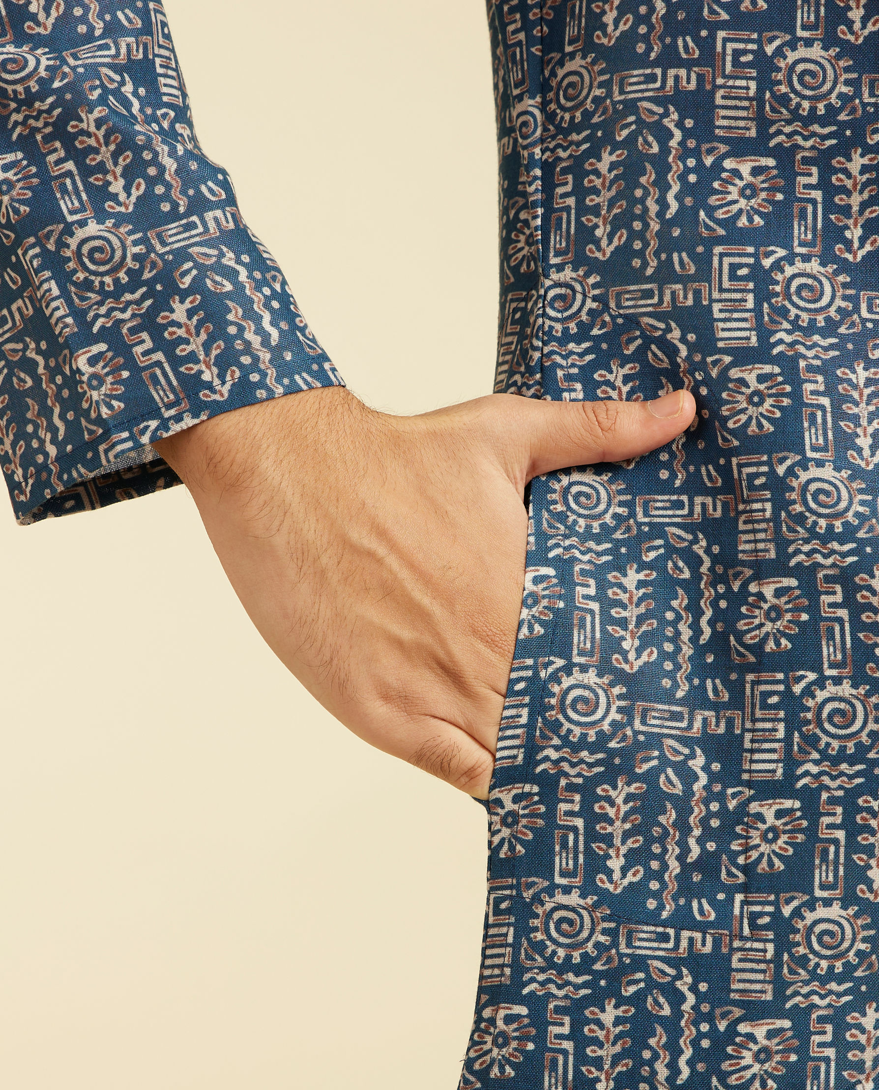 Diwas Men Cobalt Blue Aztec Printed Kurta