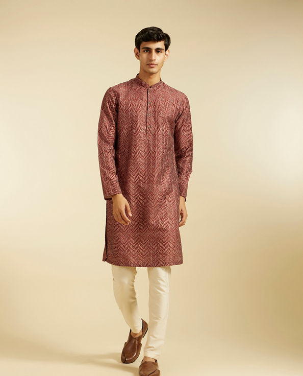 Diwas Men Mocha Brown Chevron Printed Kurta