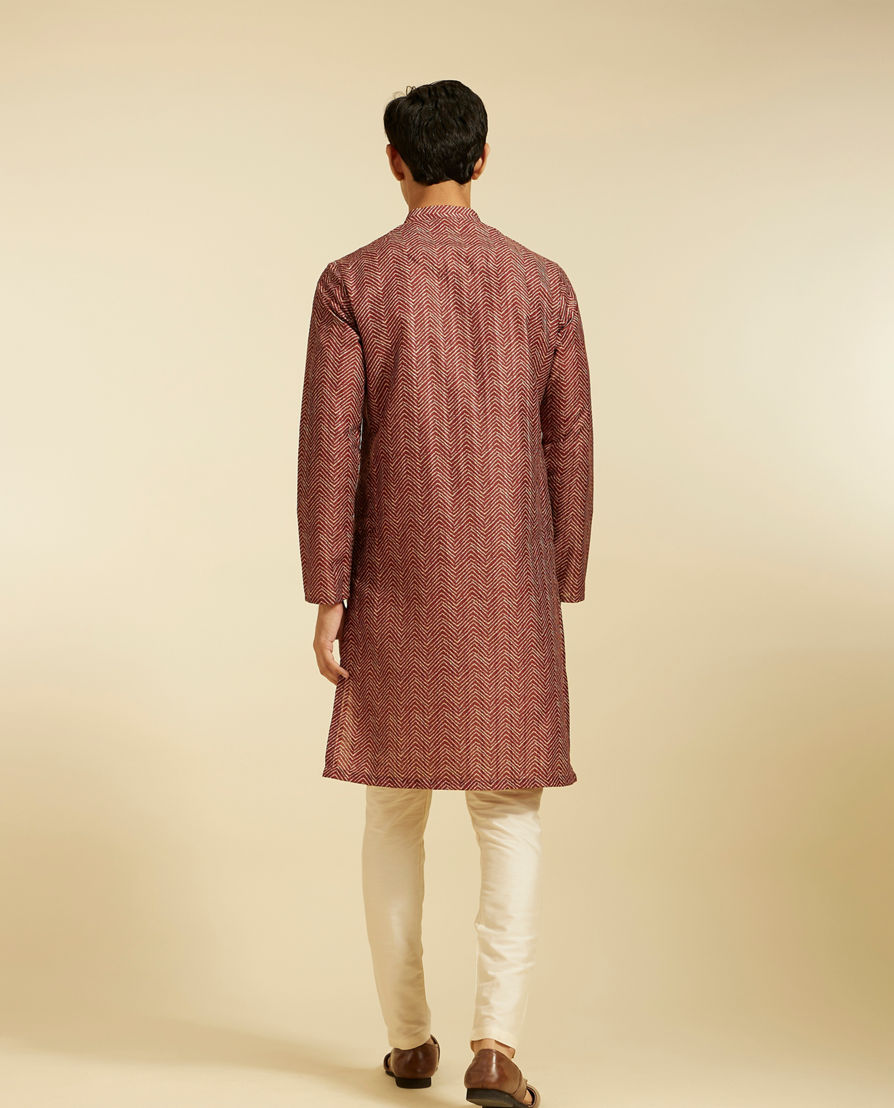 Diwas Men Mocha Brown Chevron Printed Kurta