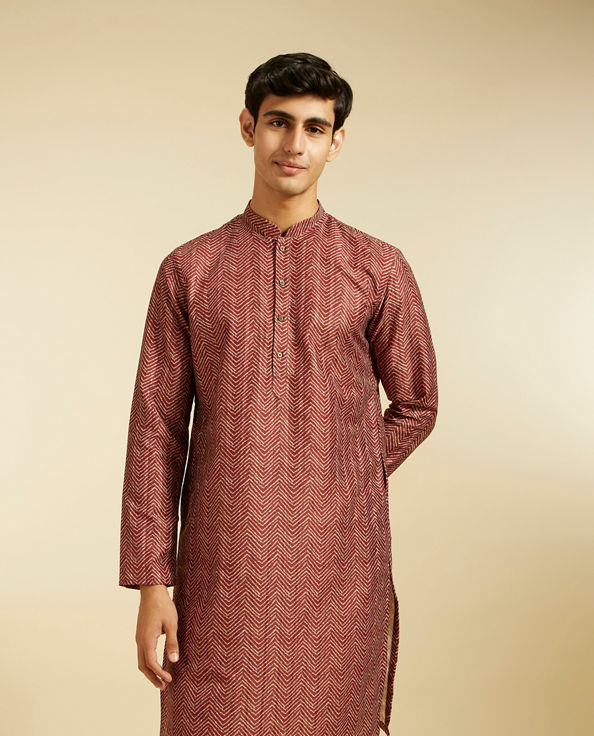 alt message - Diwas Men Mocha Brown Chevron Printed Kurta image number 0