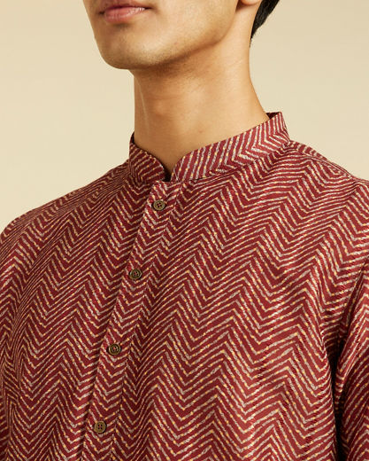 Diwas Men Mocha Brown Chevron Printed Kurta