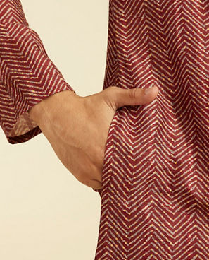Diwas Men Mocha Brown Chevron Printed Kurta