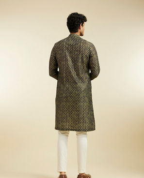 Diwas Men Bottle Green Bandhani Printed Angrakha Style Kurta