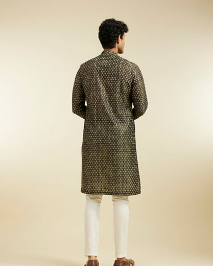 Diwas Men Bottle Green Bandhani Printed Angrakha Style Kurta