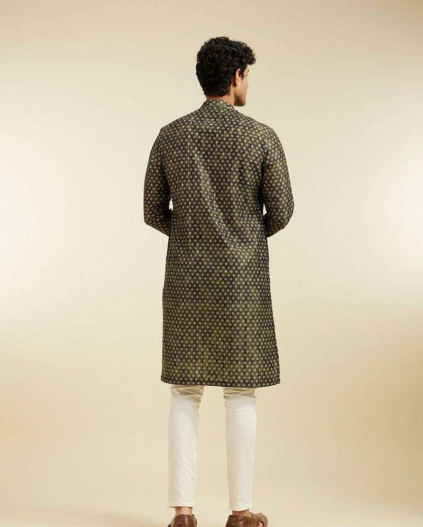 Diwas Men Bottle Green Bandhani Angrakha Kurta