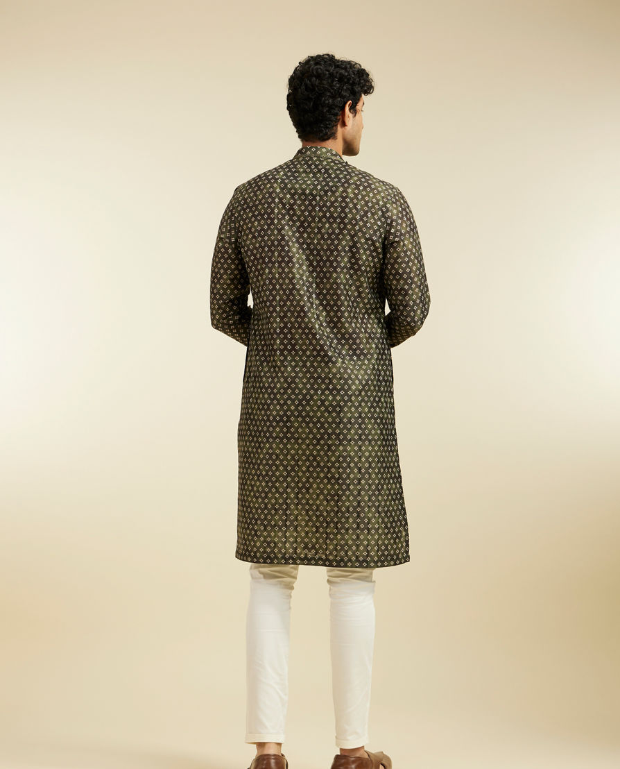Diwas Men Bottle Green Bandhani Printed Angrakha Style Kurta