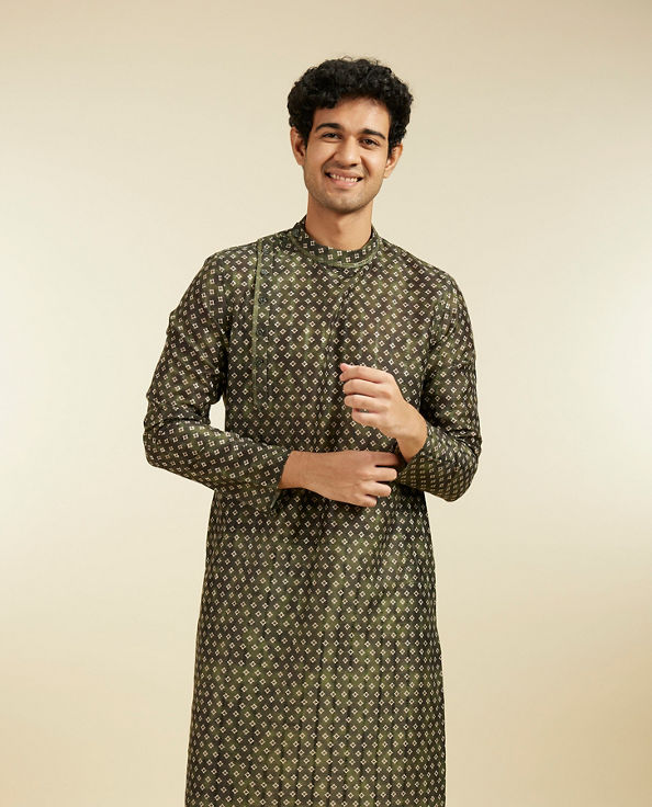 Diwas Men Bottle Green Bandhani Angrakha Kurta