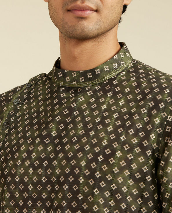 Diwas Men Bottle Green Bandhani Angrakha Kurta