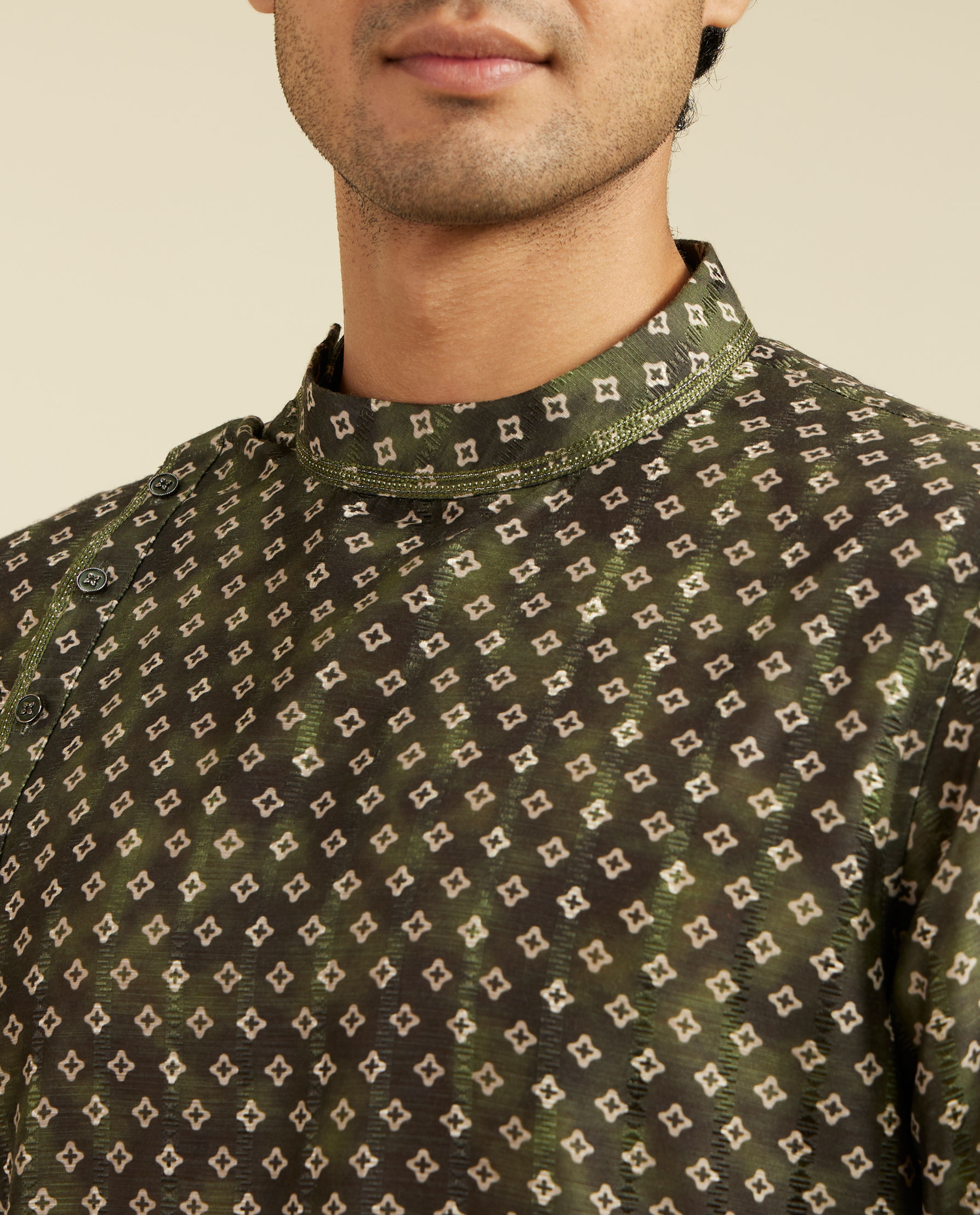 Diwas Men Bottle Green Bandhani Angrakha Kurta