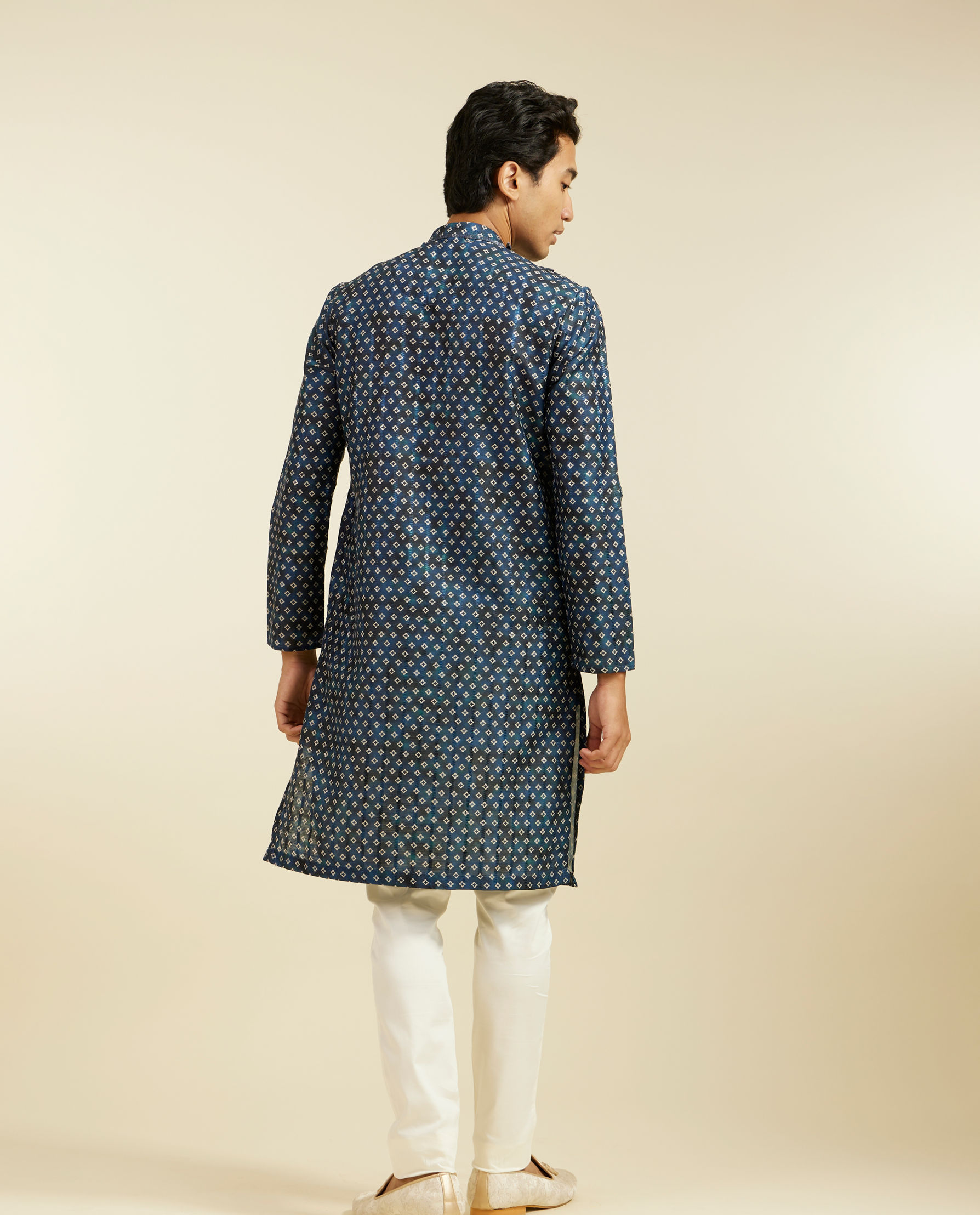 Diwas Men Teal Blue Bandhani Printed Angrakha Style Kurta