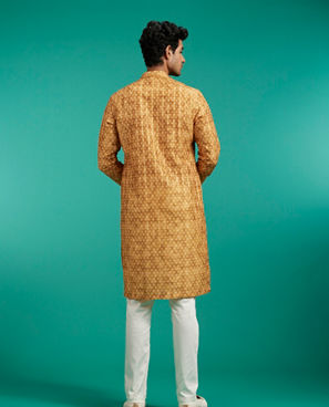 Diwas Men Mustard Yellow Bandhani Printed Angrakha Style Kurta