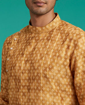Diwas Men Mustard Yellow Bandhani Printed Angrakha Style Kurta