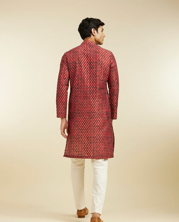 Diwas Men Rust Red Bandhani Printed Angrakha Style Kurta