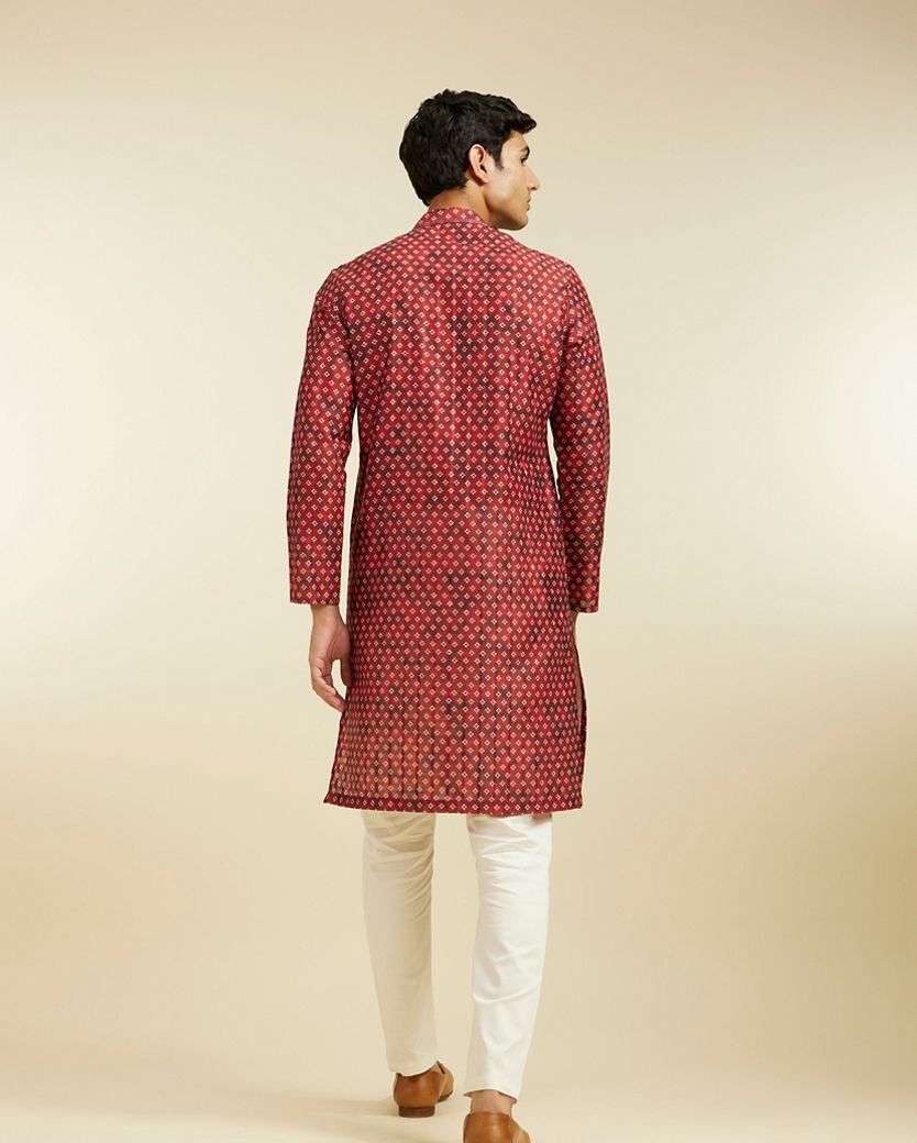 Diwas Men Rust Red Bandhani Printed Angrakha Style Kurta