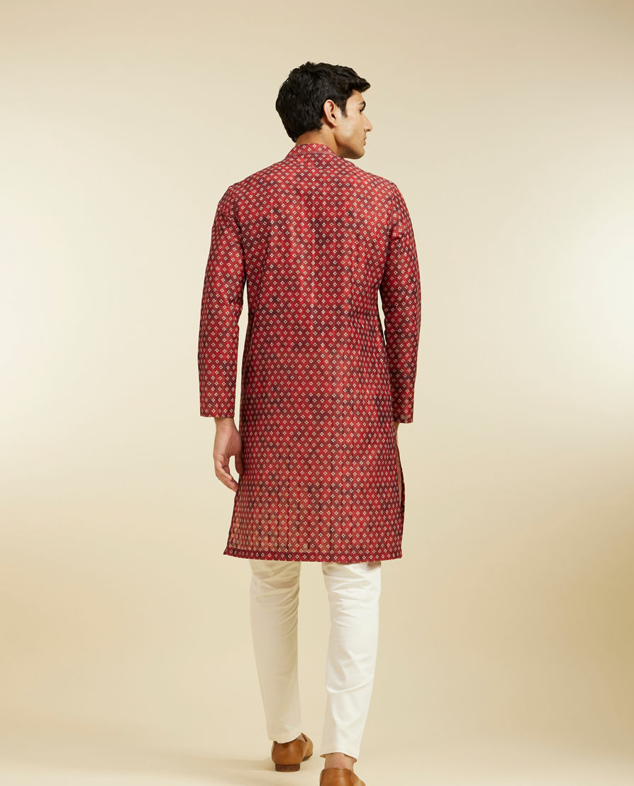 Diwas Men Rust Red Bandhani Printed Angrakha Style Kurta