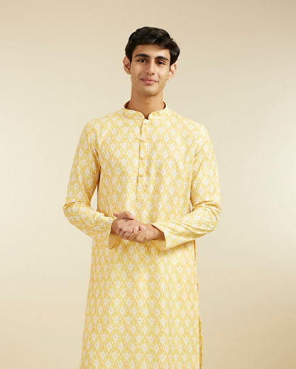 Diwas Men Yellow Iris Ikat Inspired Printed Kurta