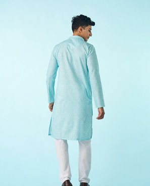 Diwas Men Vibrant Aqua Green Kurta
