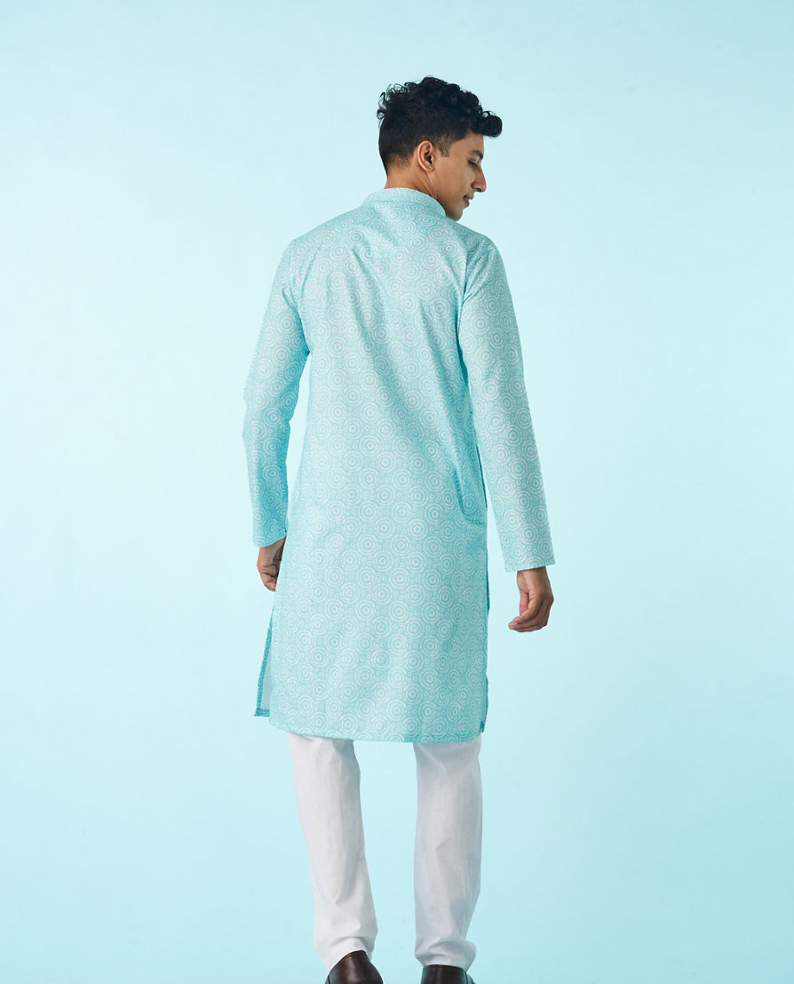 Diwas Men Vibrant Aqua Green Kurta