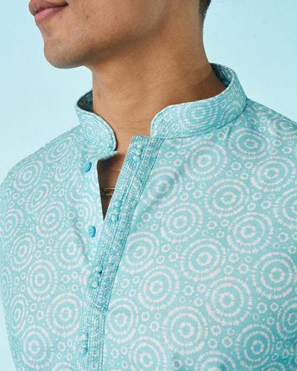 Diwas Men Vibrant Aqua Green Kurta