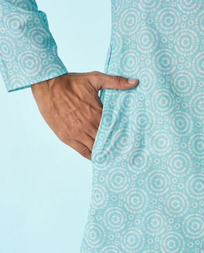 Diwas Men Vibrant Aqua Green Kurta