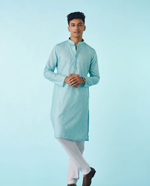 Diwas Men Vibrant Aqua Green Kurta
