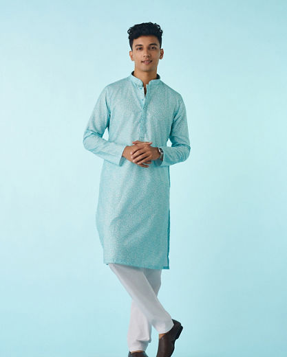Diwas Men Vibrant Aqua Green Kurta