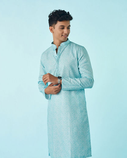 Diwas Men Vibrant Aqua Green Kurta