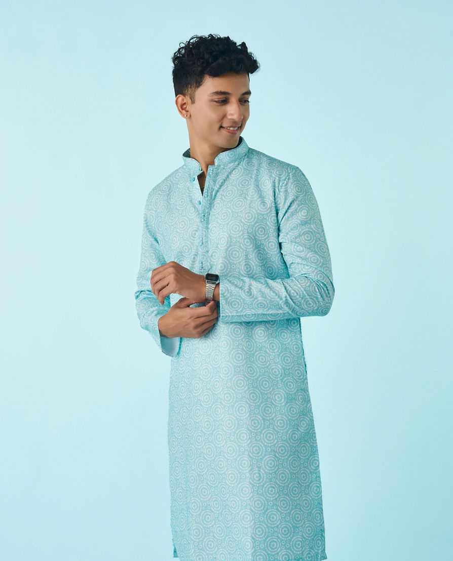 Diwas Men Vibrant Aqua Green Kurta