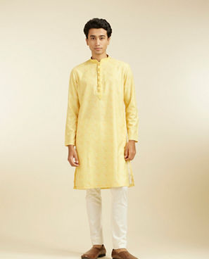 Diwas Men Lemon Yellow Circular Printed Kurta