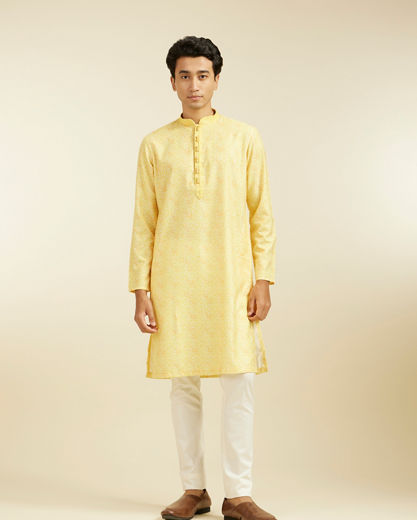 Diwas Men Lemon Yellow Circular Printed Kurta