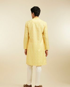 Diwas Men Lemon Yellow Circular Printed Kurta