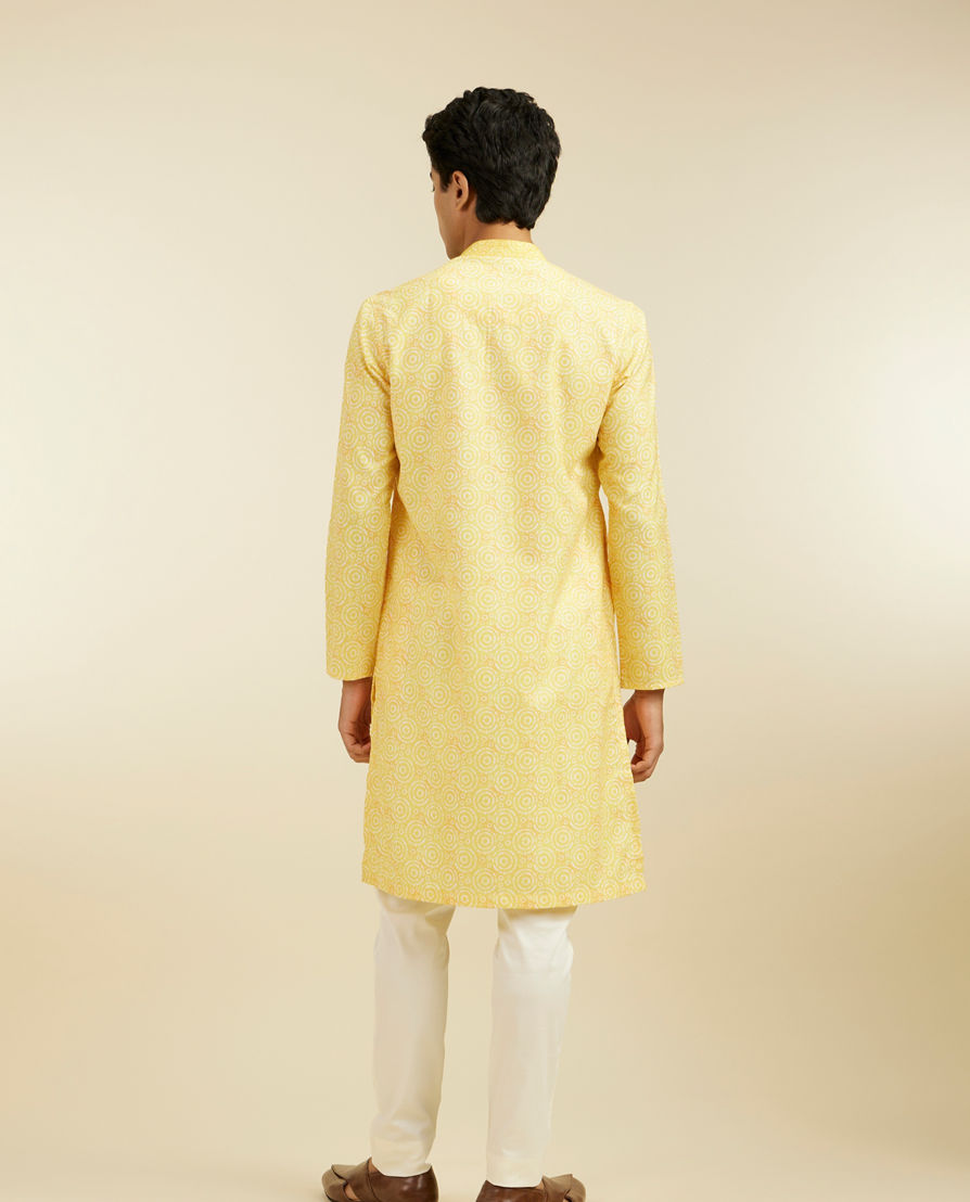 Diwas Men Lemon Yellow Circular Printed Kurta